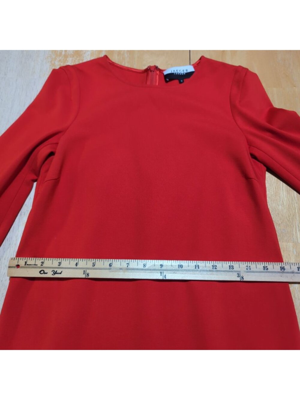 Jaeger London Dress Womens 6 Red Orange Sheath Stretch Long Sleeve Career - Picture 13 of 15